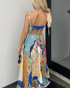 Abstract painting printed slip dress