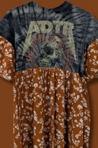 A Day To Remember - Burnt Orange Leaf Print Smock Dress