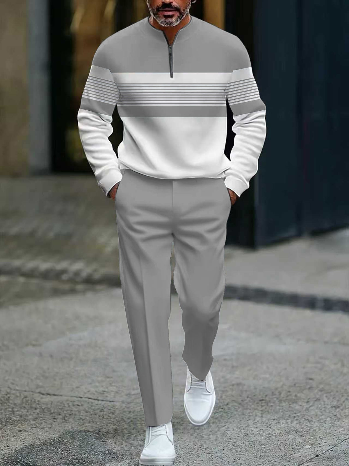 🌿👬Ensemble pour homme avec imprimé graphique, pull et pantalon