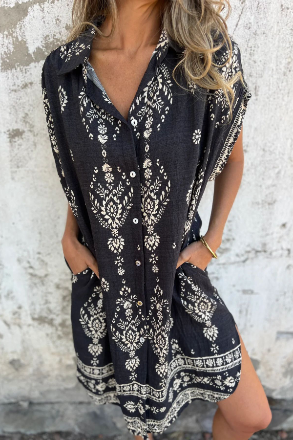 Printed Short-Sleeve Shirt Dress