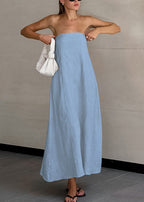 Cotton and Linen Tube Top Holiday Style High Waist Dress