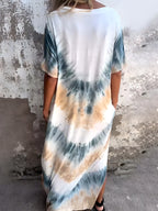 Plus-Size Printed Short-Sleeve Dress (With Pockets)