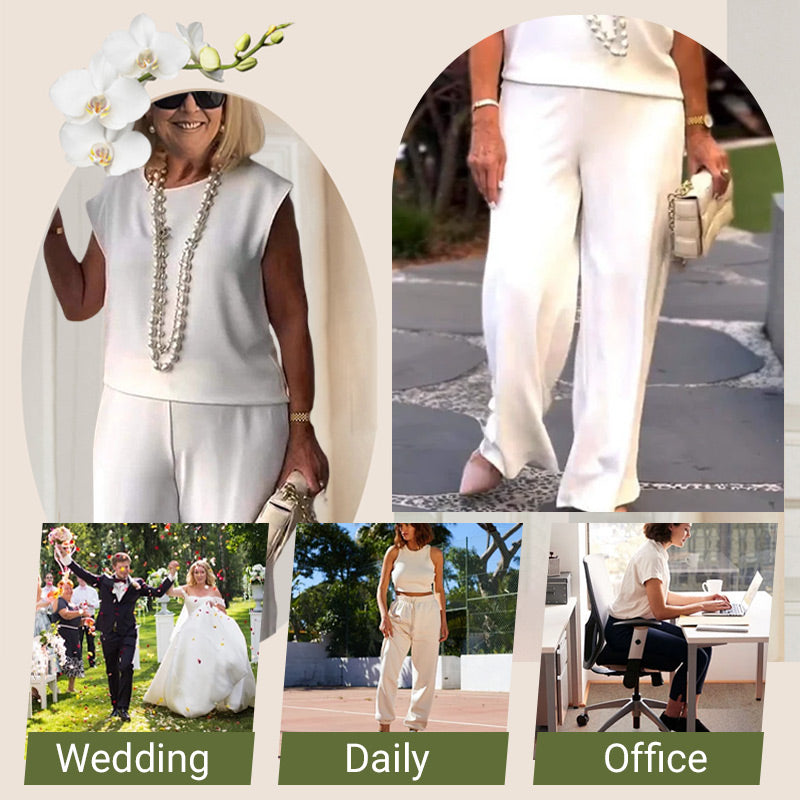 🥳SUMMER HOT SALE🥳💞50K+ SOLD!💥50% OFF! 🔥 Women's Striped Shirt & Wide-Leg Pants 2-Piece Set