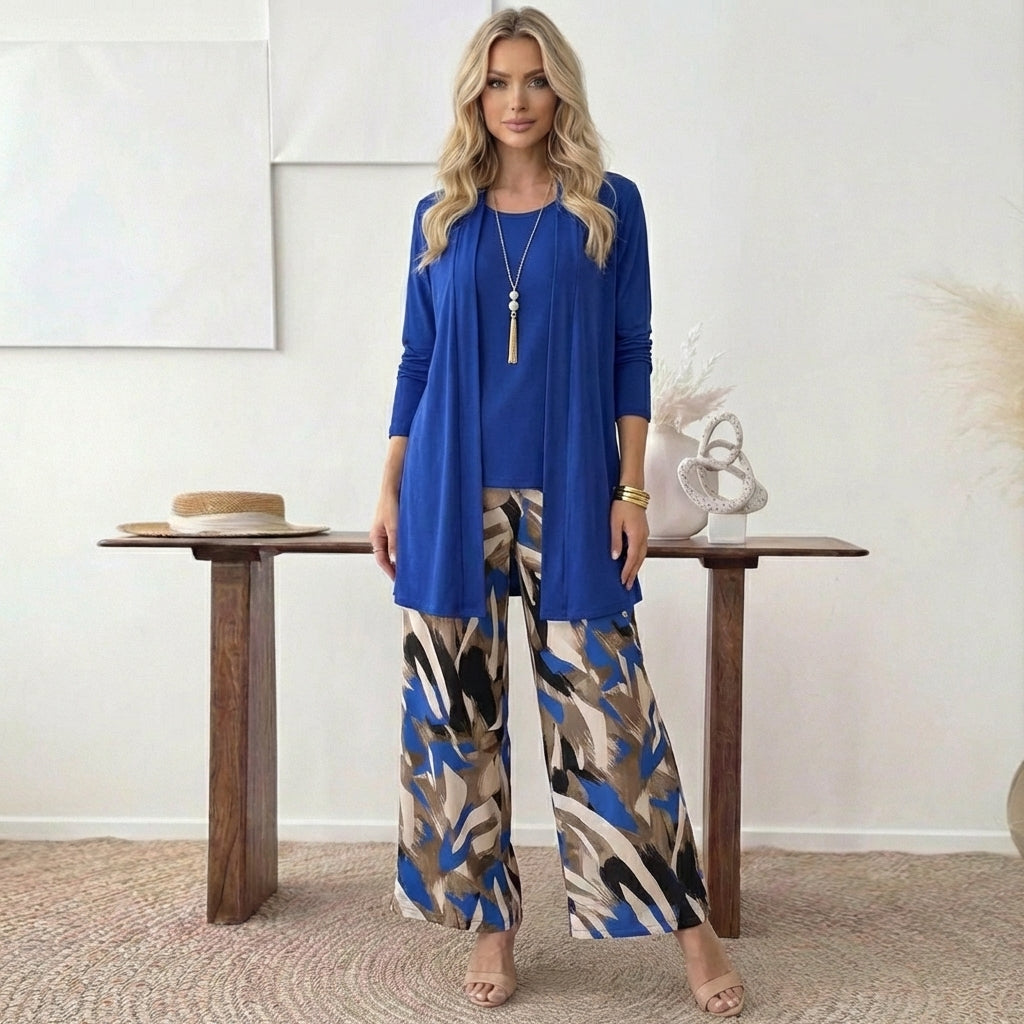 Stylish Blue Round Neck Three Piece Set
