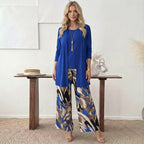 Stylish Blue Round Neck Three Piece Set