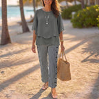 Grey Round Neck Two Piece Set