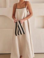Fashion Contrast Cotton And Linen Sling Dress