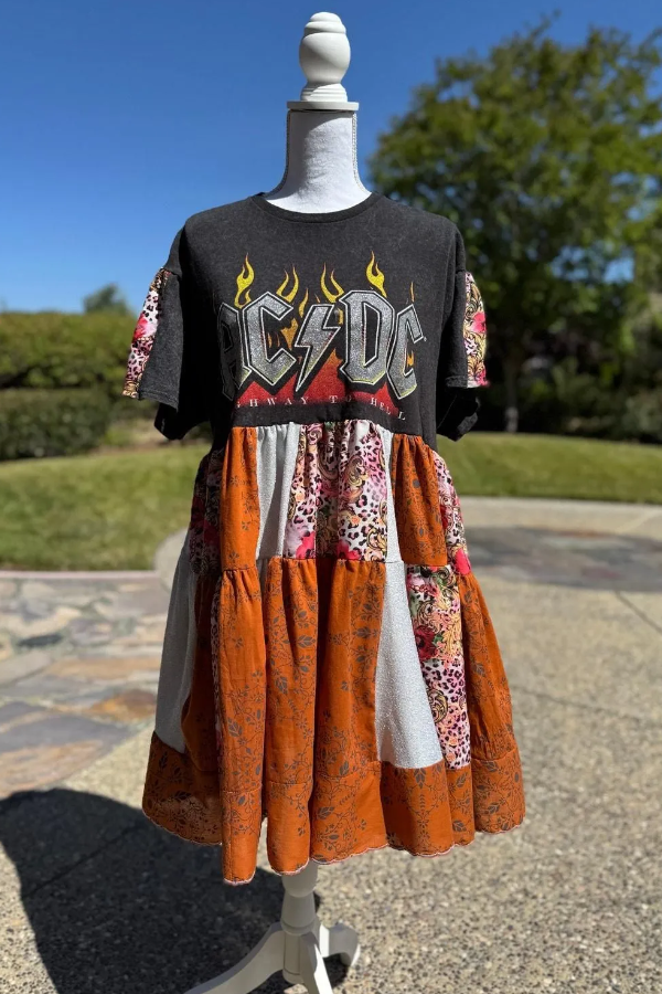 AC/DC Printed Patchwork Dress
