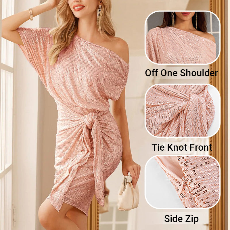 💃Hot Sales - 49% OFF🎉Sparkly One-Shoulder Ruched Dress✨