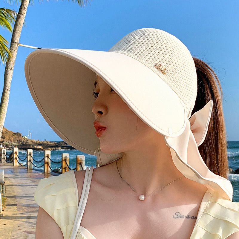 🌞2025 Summer New👒Large-brim Hollow Sunscreen Hat with Removable Neck Shawl