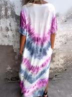 Plus-Size Printed Short-Sleeve Dress (With Pockets)