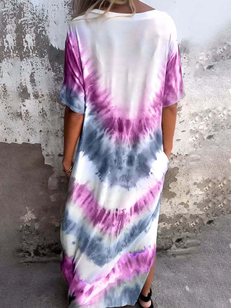 Plus-Size Printed Short-Sleeve Dress (With Pockets)