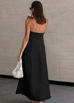 Cotton and Linen Tube Top Holiday Style High Waist Dress