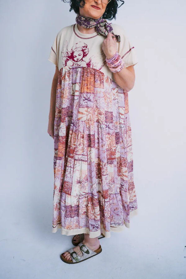Angel Print Short Sleeve Dress