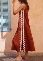 Casual vest solid color lace stitching long dress