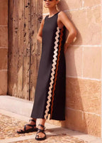 Casual vest solid color lace stitching long dress