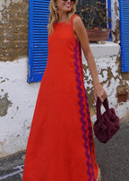 Casual vest solid color lace stitching long dress