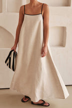 Fashion Contrast Cotton And Linen Sling Dress