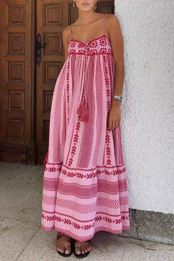 Ethnic Style Crochet Patchwork Knitted Slip Maxi Dress