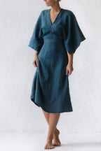 Elegant Inky Blue Linen Dress