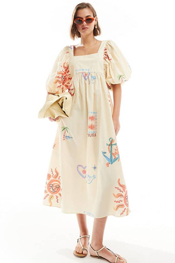 Puff Sleeve Mini Smock Dress With Pockets