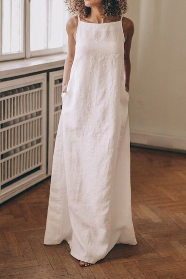 Solid Color White Sling Dress