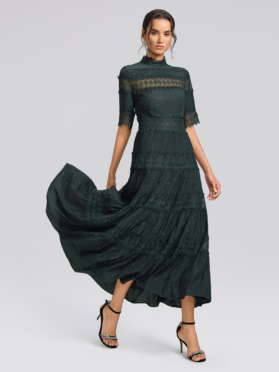 French Lace Panel Ruffle Dress