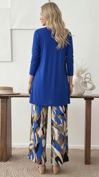 Stylish Blue Round Neck Three Piece Set