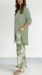 Green Tropical Print Three Piece Set