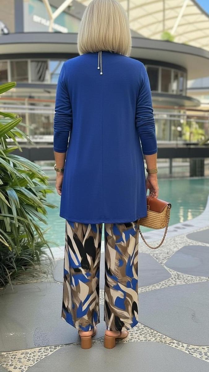 Stylish Blue Round Neck Three Piece Set
