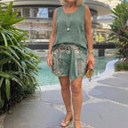 Fresh Sleeveless Green Two Piece Set