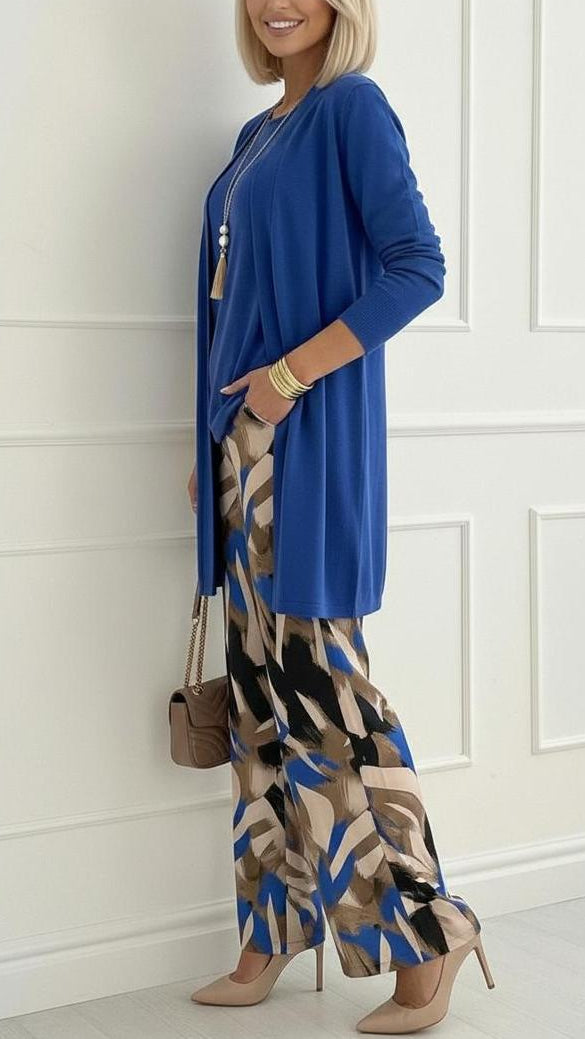 Stylish Blue Round Neck Three Piece Set
