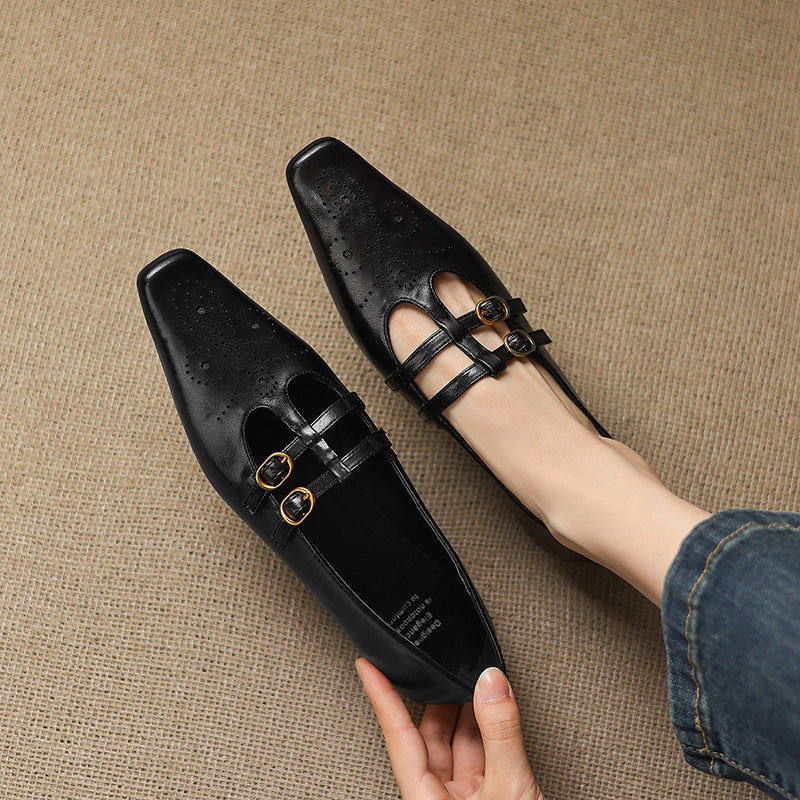 Ceyla | Brogued Double-Strap Flat