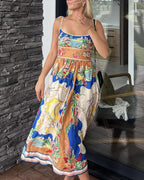 Abstract painting printed slip dress