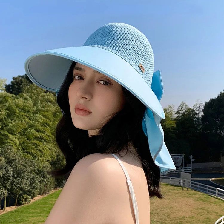 🌞2025 Summer New👒Large-brim Hollow Sunscreen Hat with Removable Neck Shawl