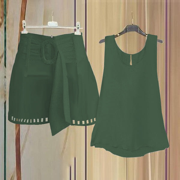 Fresh Sleeveless Green Two Piece Set