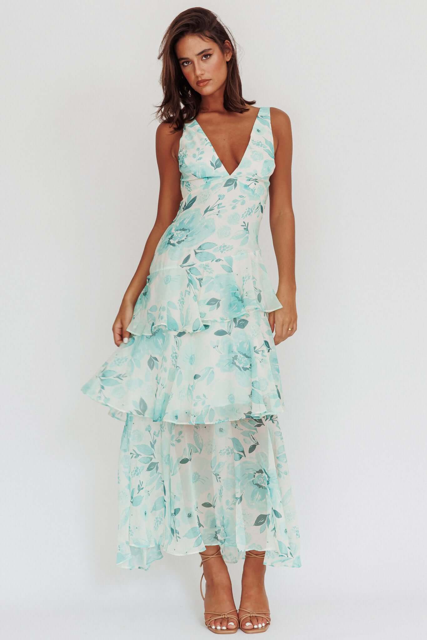 Strappy Back Ruffle Midi Dress
