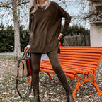 Comfy Round Neck Long Sleeve Side Slit Hem Two Piece Set