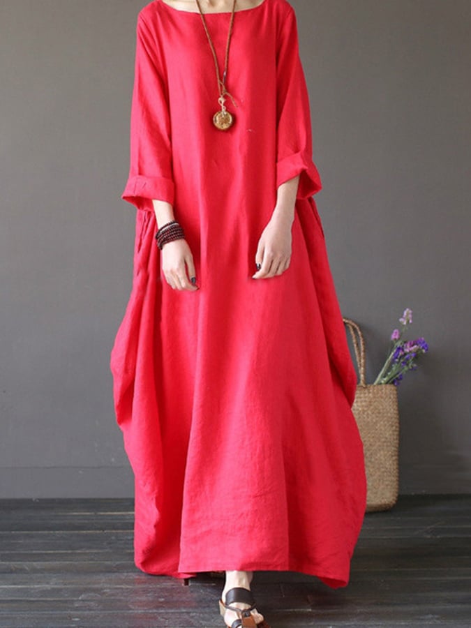 Women's Cotton And Linen Loose Plus Size Dress