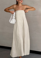 Cotton and Linen Tube Top Holiday Style High Waist Dress