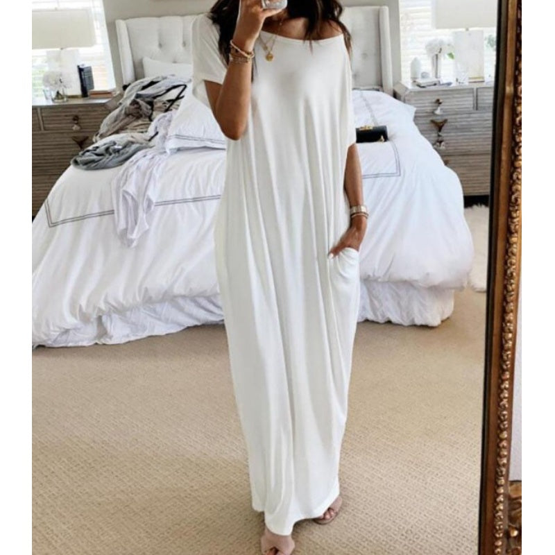 Seasonal bestseller with 50% off 🔥Women's Summer Casual Loose Solid Color Short-Sleeve Long Dress