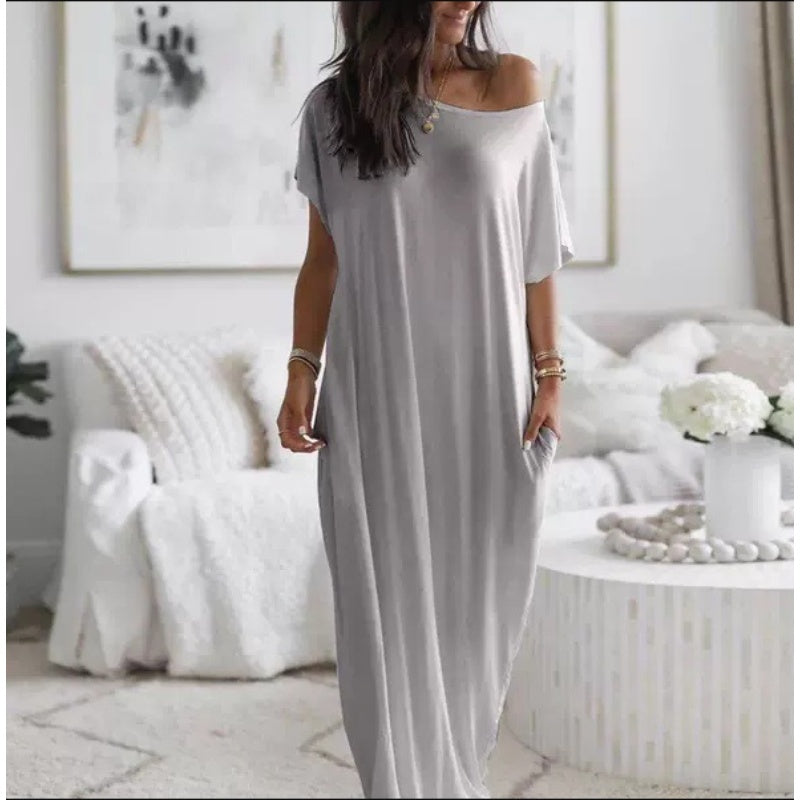 Seasonal bestseller with 50% off 🔥Women's Summer Casual Loose Solid Color Short-Sleeve Long Dress