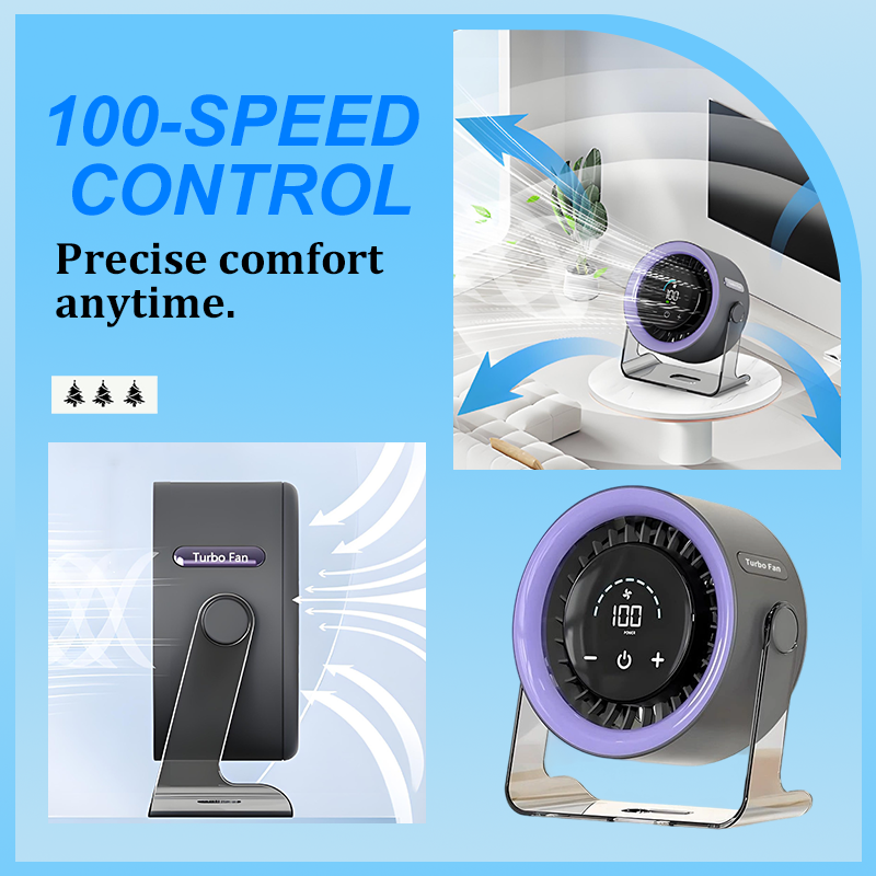 100-Speed Mini Desk Fan with Digital Display