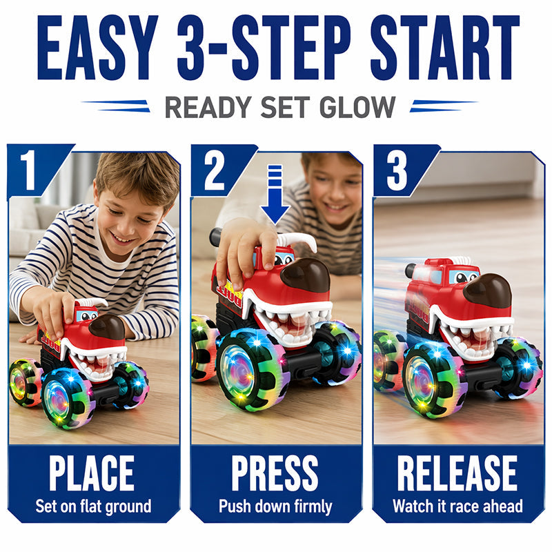 Kids Press and Go Monster Toy Truck with Light Up Wheels