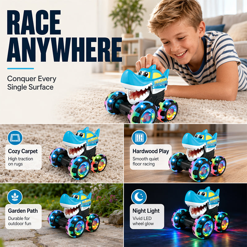 Kids Press and Go Monster Toy Truck with Light Up Wheels